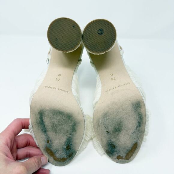 Loeffler Randall Cream Camellia Pleated Bow Heels Women's US Size 7.5 Open Toe - Picture 8 of 11